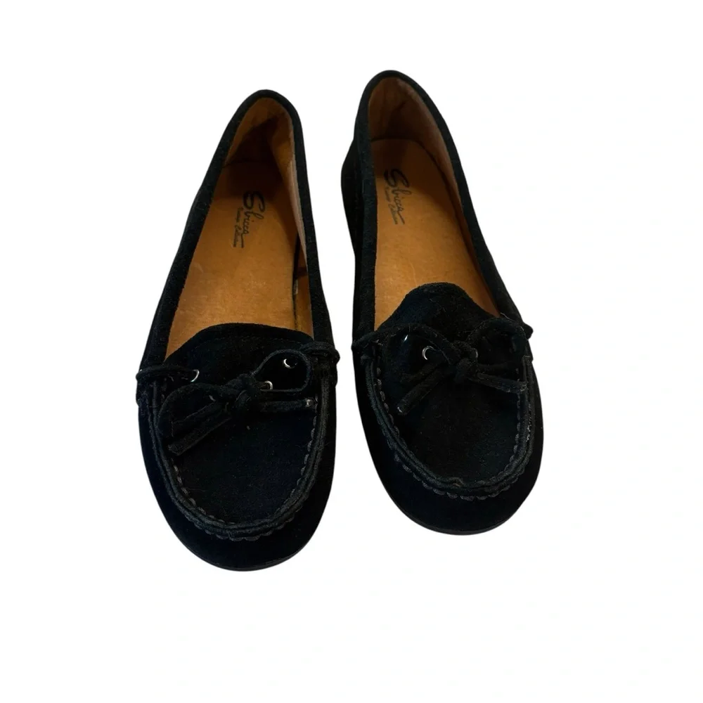 Sbicca Vintage Collection Black Suede Loafer Car Shoes With Bow Size 7.5 M
